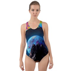 Aesthetic Psychedelic Drawings Art Acid Space Cut-out Back One Piece Swimsuit by Cendanart