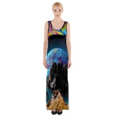 Aesthetic Psychedelic Drawings Art Acid Space Thigh Split Maxi Dress by Cendanart