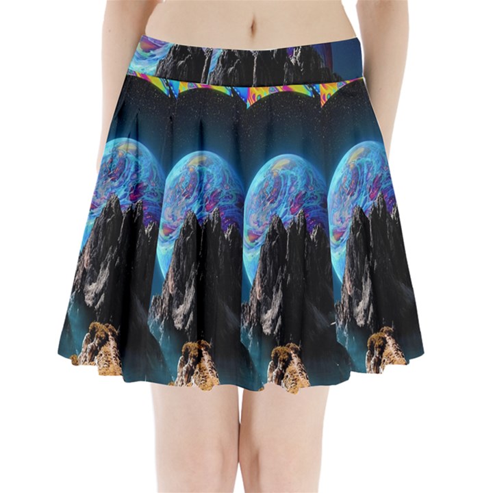 Aesthetic Psychedelic Drawings Art Acid Space Pleated Mini Skirt