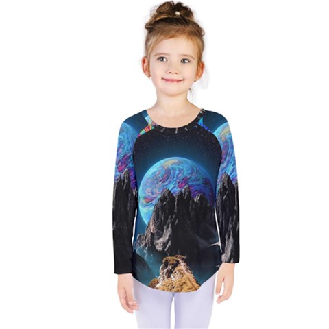 Aesthetic Psychedelic Drawings Art Acid Space Kids  Long Sleeve T-shirt by Cendanart