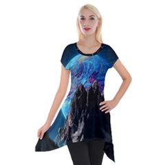 Aesthetic Psychedelic Drawings Art Acid Space Short Sleeve Side Drop Tunic by Cendanart