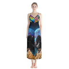 Aesthetic Psychedelic Drawings Art Acid Space Button Up Chiffon Maxi Dress by Cendanart