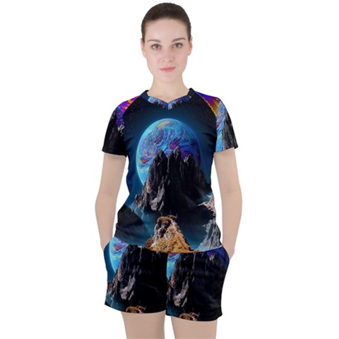 Aesthetic Psychedelic Drawings Art Acid Space Women s T-shirt And Shorts Set by Cendanart