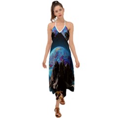 Aesthetic Psychedelic Drawings Art Acid Space Halter Tie Back Dress  by Cendanart