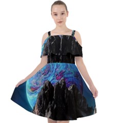 Aesthetic Psychedelic Drawings Art Acid Space Cut Out Shoulders Chiffon Dress by Cendanart