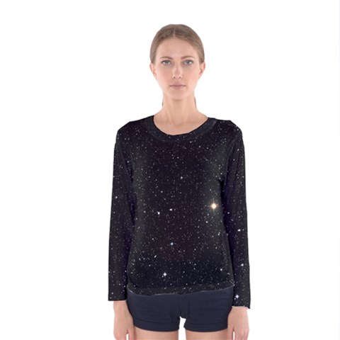 Sky Black Star Night Space Edge Super Dark Universe Women s Long Sleeve T-shirt by Cendanart