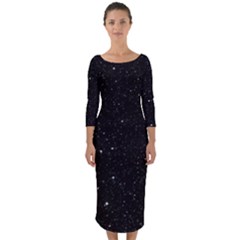 Sky Black Star Night Space Edge Super Dark Universe Quarter Sleeve Midi Bodycon Dress by Cendanart