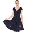 Sky Black Star Night Space Edge Super Dark Universe Cap Sleeve Front Wrap Midi Dress View1