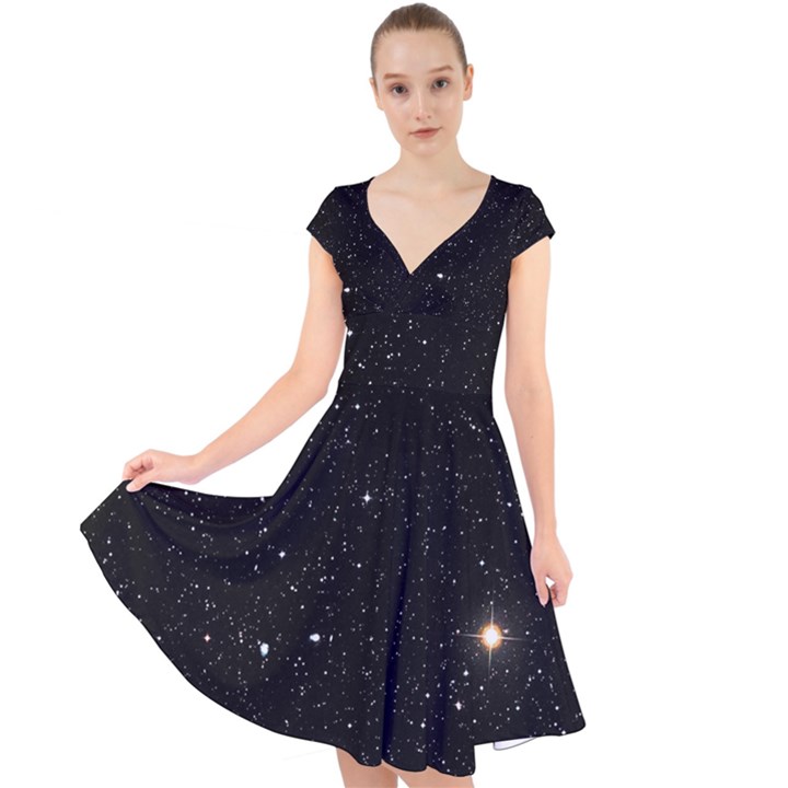 Sky Black Star Night Space Edge Super Dark Universe Cap Sleeve Front Wrap Midi Dress