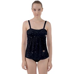 Sky Black Star Night Space Edge Super Dark Universe Twist Front Tankini Set by Cendanart