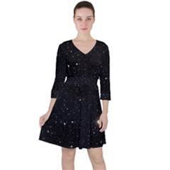 Sky Black Star Night Space Edge Super Dark Universe Quarter Sleeve Ruffle Waist Dress by Cendanart