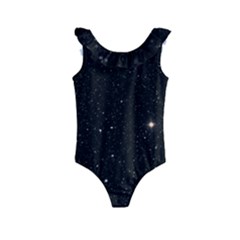 Sky Black Star Night Space Edge Super Dark Universe Kids  Frill Swimsuit by Cendanart