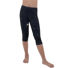 Sky Black Star Night Space Edge Super Dark Universe Kids  Lightweight Velour Capri Leggings  by Cendanart