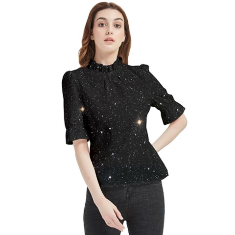 Sky Black Star Night Space Edge Super Dark Universe Frill Neck Blouse by Cendanart