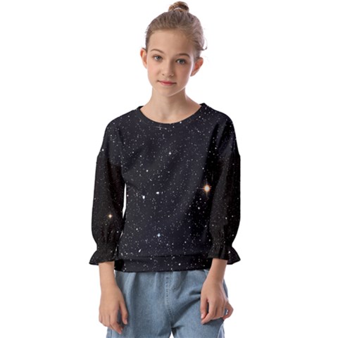 Sky Black Star Night Space Edge Super Dark Universe Kids  Cuff Sleeve Top by Cendanart