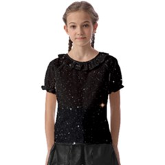 Sky Black Star Night Space Edge Super Dark Universe Kids  Frill Chiffon Blouse by Cendanart