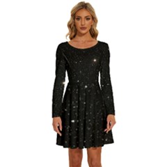 Sky Black Star Night Space Edge Super Dark Universe Long Sleeve Wide Neck Velvet Dress by Cendanart