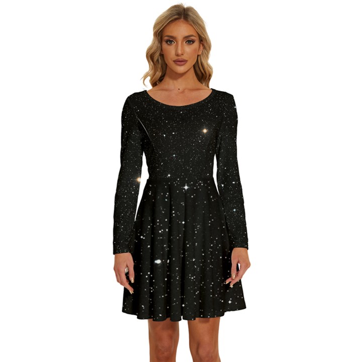 Sky Black Star Night Space Edge Super Dark Universe Long Sleeve Wide Neck Velvet Dress