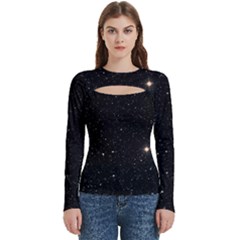 Sky Black Star Night Space Edge Super Dark Universe Women s Cut Out Long Sleeve T-shirt by Cendanart