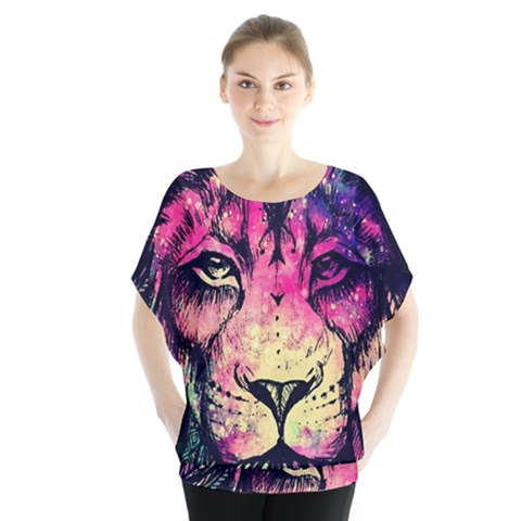 Psychedelic Lion Batwing Chiffon Blouse by Cendanart