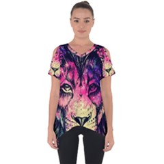 Psychedelic Lion Cut Out Side Drop T-shirt by Cendanart