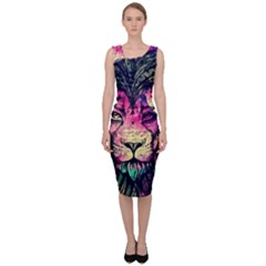 Psychedelic Lion Sleeveless Pencil Dress by Cendanart