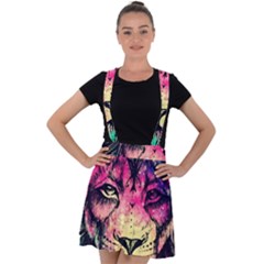 Psychedelic Lion Velvet Suspender Skater Skirt by Cendanart