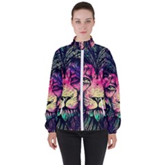 Psychedelic Lion Women s High Neck Windbreaker by Cendanart