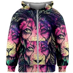 Psychedelic Lion Kids  Zipper Hoodie Without Drawstring by Cendanart