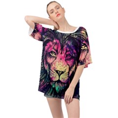 Psychedelic Lion Oversized Chiffon Top by Cendanart