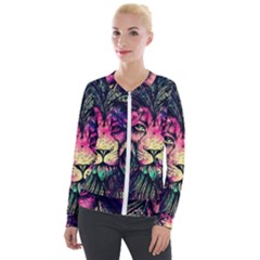 Psychedelic Lion Velvet Zip Up Jacket by Cendanart