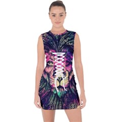 Psychedelic Lion Lace Up Front Bodycon Dress by Cendanart