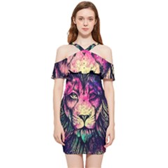 Psychedelic Lion Shoulder Frill Bodycon Summer Dress by Cendanart