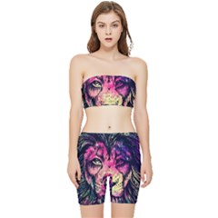 Psychedelic Lion Stretch Shorts And Tube Top Set by Cendanart