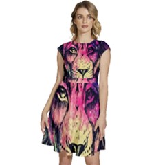 Psychedelic Lion Cap Sleeve High Waist Dress by Cendanart