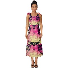 Psychedelic Lion Tie-strap Tiered Midi Chiffon Dress by Cendanart