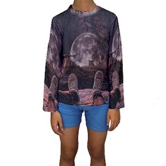 In The Cosmos Moon Sci-fi Space Sky Kids  Long Sleeve Swimwear by Cendanart