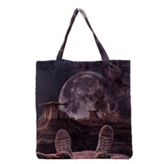 In The Cosmos Moon Sci-fi Space Sky Grocery Tote Bag by Cendanart