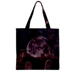 In The Cosmos Moon Sci-fi Space Sky Zipper Grocery Tote Bag by Cendanart