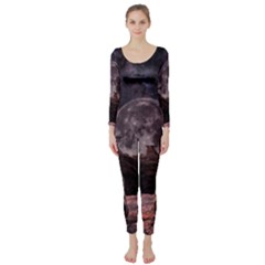 In The Cosmos Moon Sci-fi Space Sky Long Sleeve Catsuit by Cendanart