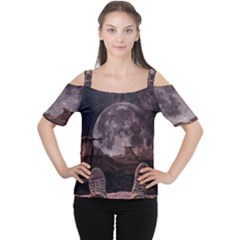 In The Cosmos Moon Sci-fi Space Sky Cutout Shoulder T-shirt