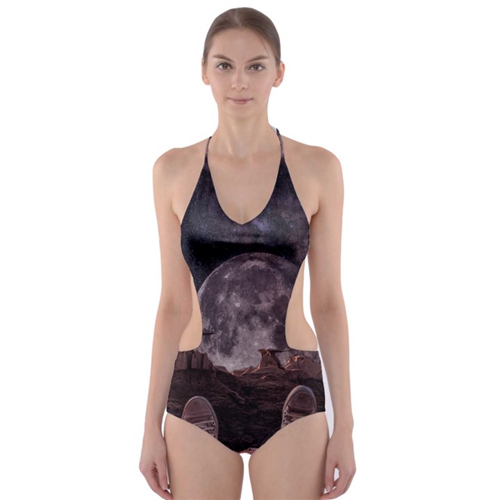 In The Cosmos Moon Sci-fi Space Sky Cut-Out One Piece Swimsuit