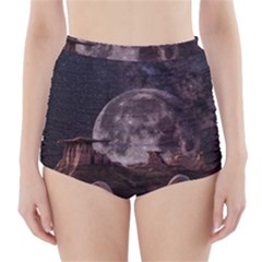 In The Cosmos Moon Sci-fi Space Sky High-waisted Bikini Bottoms by Cendanart