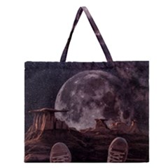 In The Cosmos Moon Sci-fi Space Sky Zipper Large Tote Bag by Cendanart