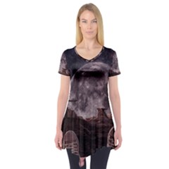 In The Cosmos Moon Sci-fi Space Sky Short Sleeve Tunic  by Cendanart