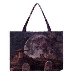 In The Cosmos Moon Sci-fi Space Sky Medium Tote Bag by Cendanart