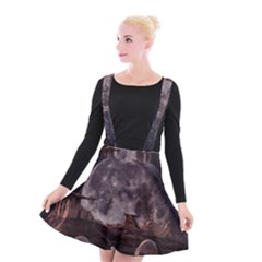 In The Cosmos Moon Sci-fi Space Sky Suspender Skater Skirt by Cendanart