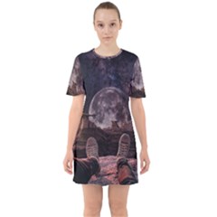 In The Cosmos Moon Sci-fi Space Sky Sixties Short Sleeve Mini Dress