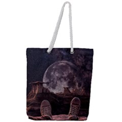 In The Cosmos Moon Sci-fi Space Sky Full Print Rope Handle Tote (large) by Cendanart