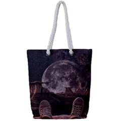 In The Cosmos Moon Sci-fi Space Sky Full Print Rope Handle Tote (small) by Cendanart